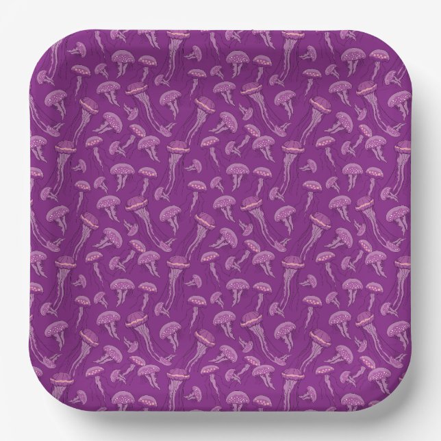 Purple glowing jelly fish pattern paper plate (Front)
