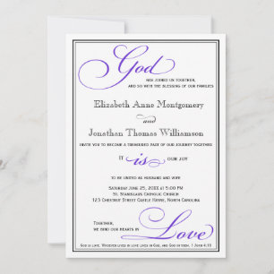 Purple God is Love Christian Wedding Invitation