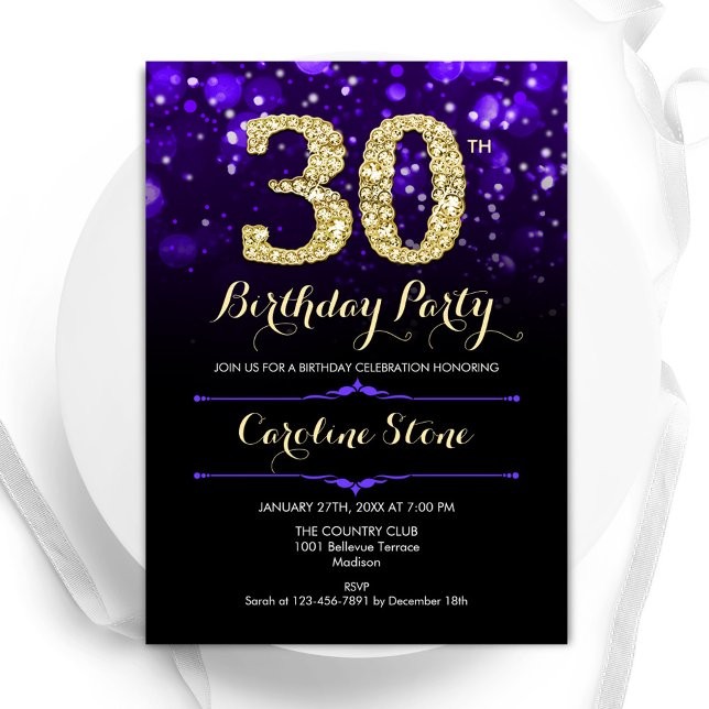 Purple Gold 30th Birthday Invitation (Creator Uploaded)