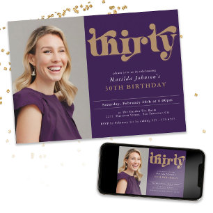 Purple Gold 30th Birthday Party Invitation