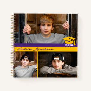 Purple & Gold 3 Photo Graduation Guestbook Notebook