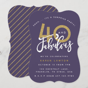 purple gold 40 & fabulous surprise birthday party invitation
