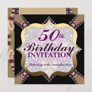 Purple+Gold 50th Birthday Celebrations Invitation