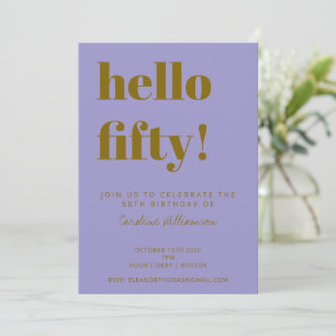 Purple Gold 50th Birthday Party Modern Typography Invitation