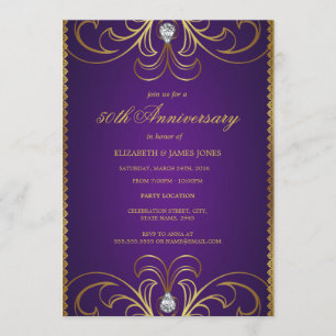 Purple & Gold 50th Wedding Anniversary Invitation