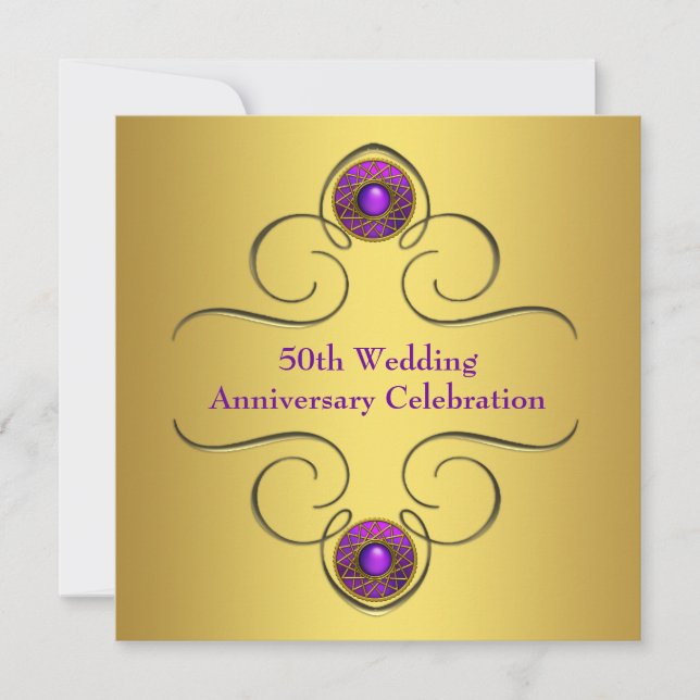 Purple Gold 50th Wedding Anniversary Party Invitation (Front)