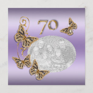 Purple gold 70th seventieth birthday invitation