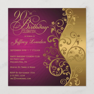 Purple & Gold 90th Birthday Party Invitation