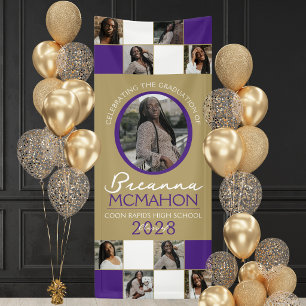 Purple & Gold 9 Photo Collage Graduation Vinyl Banner