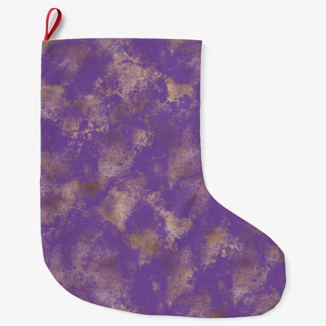 Purple Gold Abstract Large Christmas Stocking (Front)