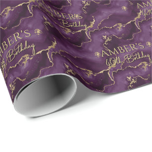 Purple Gold Abstract Marble Design Wrapping Paper