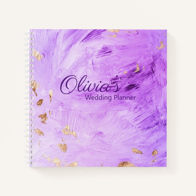Purple Gold Abstract Name Wedding Planner Notebook (Front)