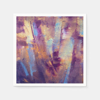 Purple & Gold Abstract Oil Painting Metallic Napkin