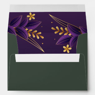 Purple & Gold Aesthetics Floral Wedding Envelope