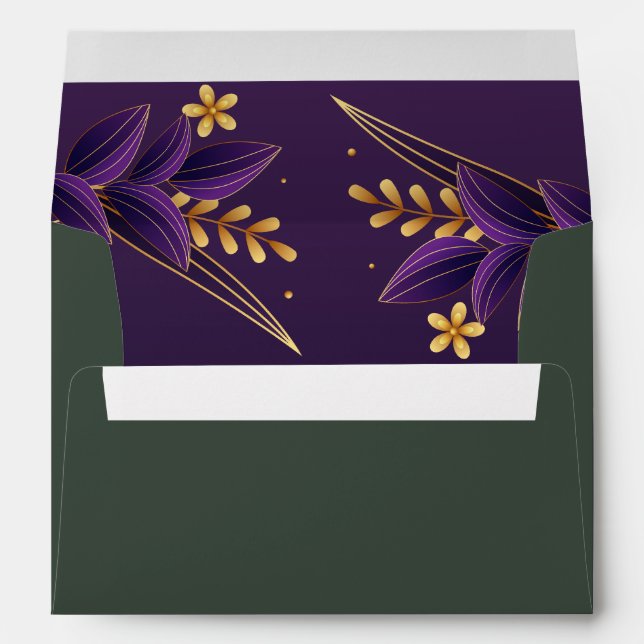 Purple & Gold Aesthetics Floral Wedding Envelope (Back (Bottom))