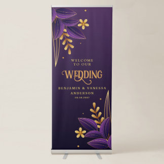 Purple & Gold Aesthetics Floral Wedding Retractable Banner