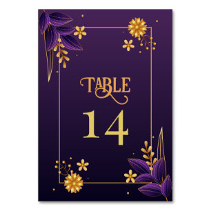 Purple & Gold Aesthetics Floral Wedding Table Number