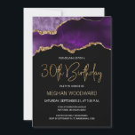 Purple Gold Agate 30th Birthday Party Invitation<br><div class="desc">This elegant 30th birthday party invitation features a watercolor image of an agate geode in shades of purple with faux gold highlights. The words "30th Birthday" appear in faux gold glitter in decorative modern handwriting font. Customise it with the name of the honoree in gold coloured text and the details...</div>