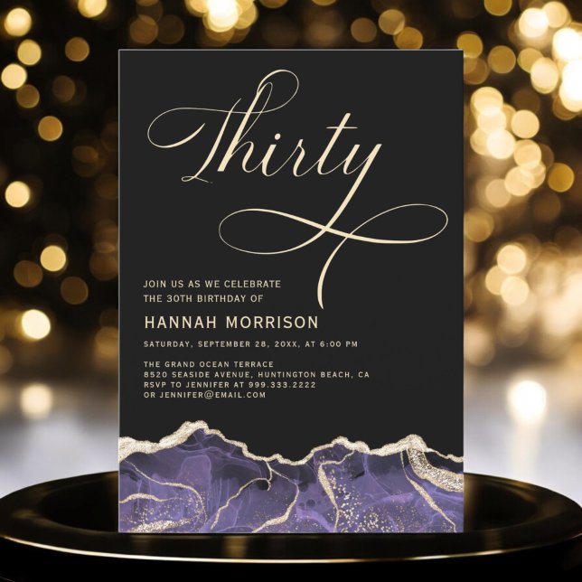 Purple Gold Agate 30th Thirty Birthday Party Invitation (Creator Uploaded)