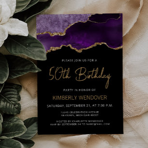 Purple Gold Agate 50th Birthday Invitation