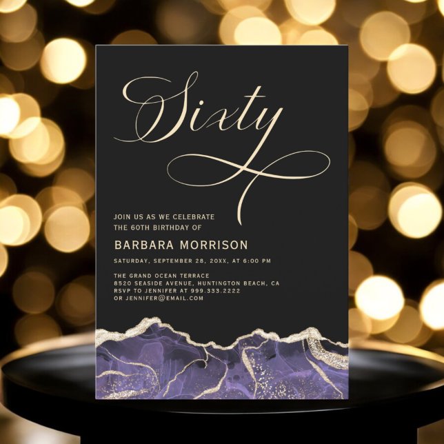 Purple Gold Agate 60th Sixty Birthday Party Invitation (Creator Uploaded)