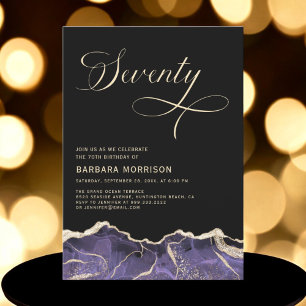 Purple Gold Agate 70th Seventy Birthday Party Invitation