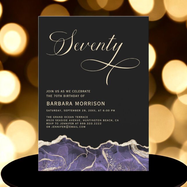 Purple Gold Agate 70th Seventy Birthday Party Invitation (Creator Uploaded)