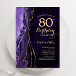 Purple Gold Agate 80th Birthday Invitation<br><div class="desc">Purple and gold agate 80th birthday party invitation. Elegant modern design featuring watercolor agate marble geode background,  faux glitter gold and typography script font. Trendy invite card perfect for a stylish women's bday celebration. Printed Zazzle invitations or instant download digital printable template.</div>