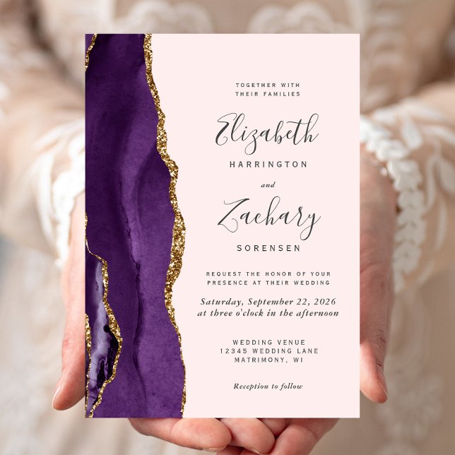 Purple Gold Agate Blush Pink Wedding Invitation (Creator Uploaded)