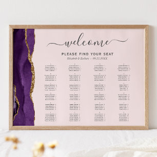 Purple Gold Agate Blush Pink Wedding Seating Poster