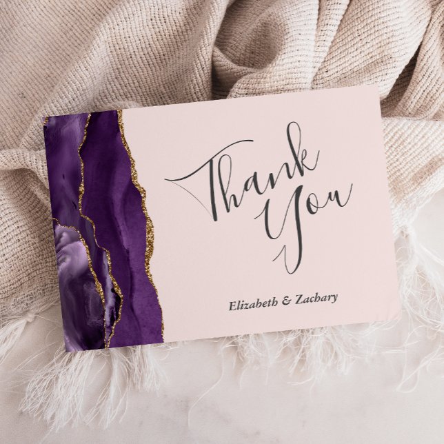 Purple Gold Agate Blush Wedding Flat Thank You Card (Creator Uploaded)