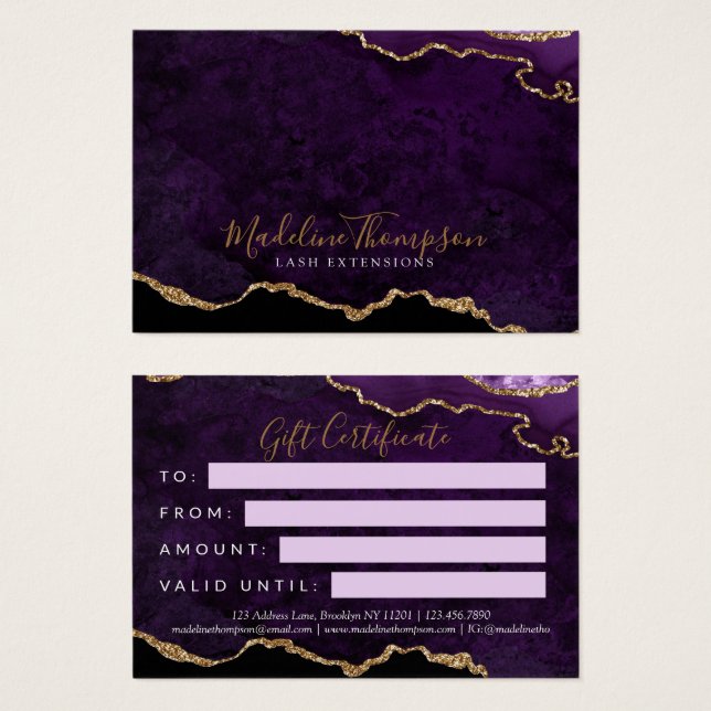 Purple Gold Agate Business Gift Certificate (Front & Back)