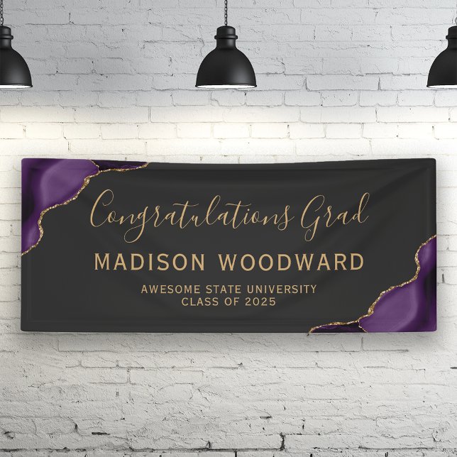 Purple Gold Agate Dark Congratulations Graduation Banner (Creator Uploaded)