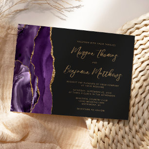 Purple Gold Agate Dark Script Wedding Invitation