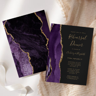Purple Gold Agate Dark Wedding Rehearsal Dinner Invitation