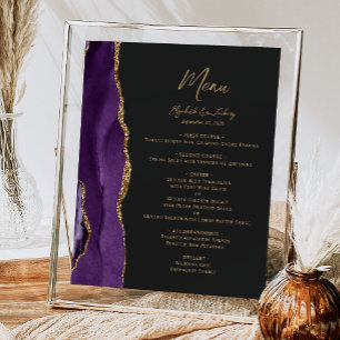 Purple Gold Agate Dark Wedding Table Menu Poster