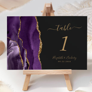 Purple Gold Agate Dark Wedding Table Number