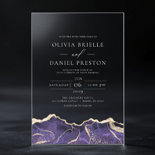 Purple Gold Agate Elegant Modern Wedding Acrylic Invitations