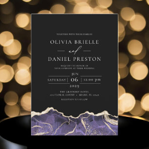 Purple Gold Agate Elegant Modern Wedding Invitation
