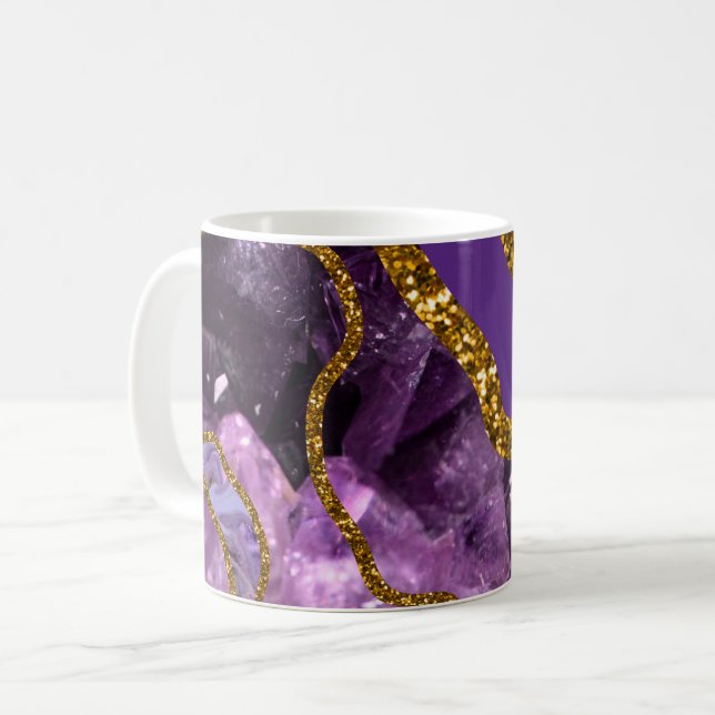 Purple & Gold Agate Geode Glitter Coffee Mug (Front Left)