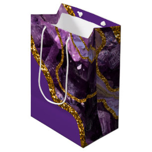 Purple & Gold Agate Geode Glitter Medium Gift Bag