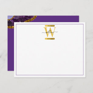 Purple & Gold Agate Geode Glitter Monogram  Card