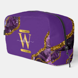 Purple & Gold Agate Geode Glitter Monogram  Dopp Kit