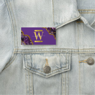 Purple & Gold Agate Geode Glitter Monogram  Name Tag