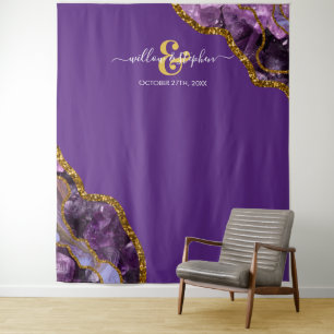 Purple Gold Agate Geode Wedding Backdrop Banner  Tapestry