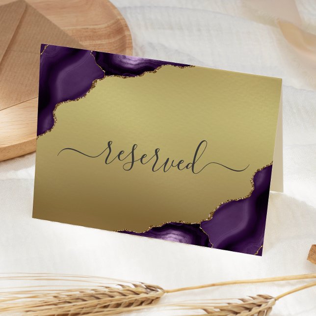 Purple Gold Agate Glam Foil Reserved Wedding Place Card (Creator Uploaded)
