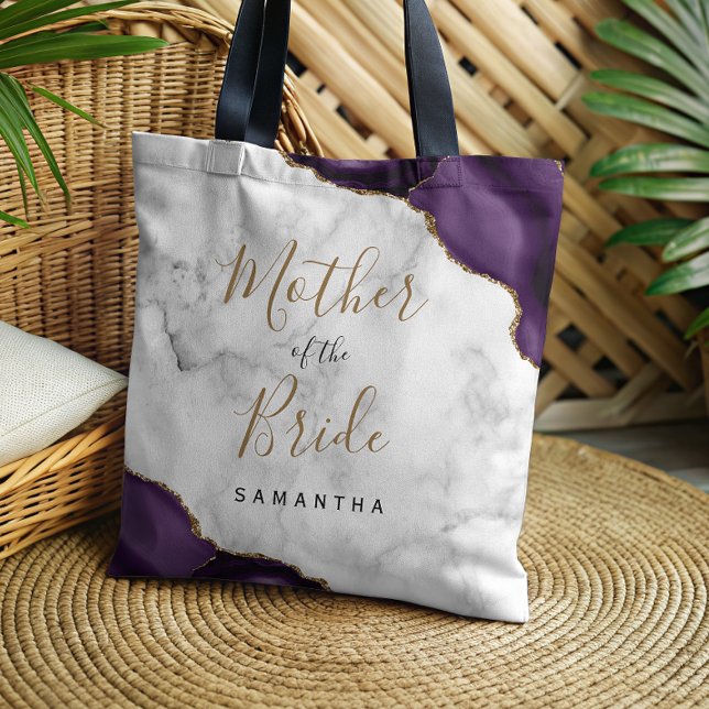 Purple Gold Agate Marble Mother of the Bride Tote Bag (Creator Uploaded)