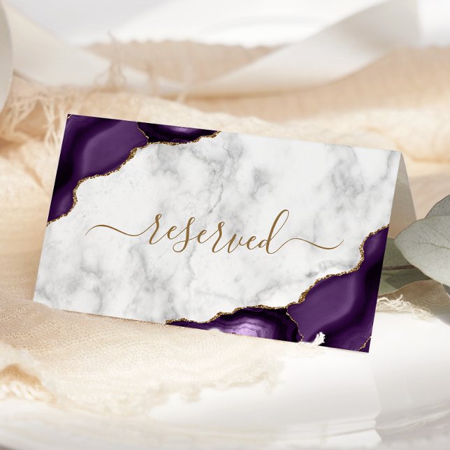 Purple Gold Agate Marble Reserved Wedding Place Card (Creator Uploaded)