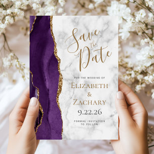 Purple Gold Agate Marble Save the Date Card