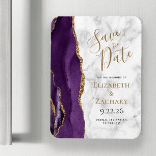 Purple Gold Agate Marble Save the Date Magnet